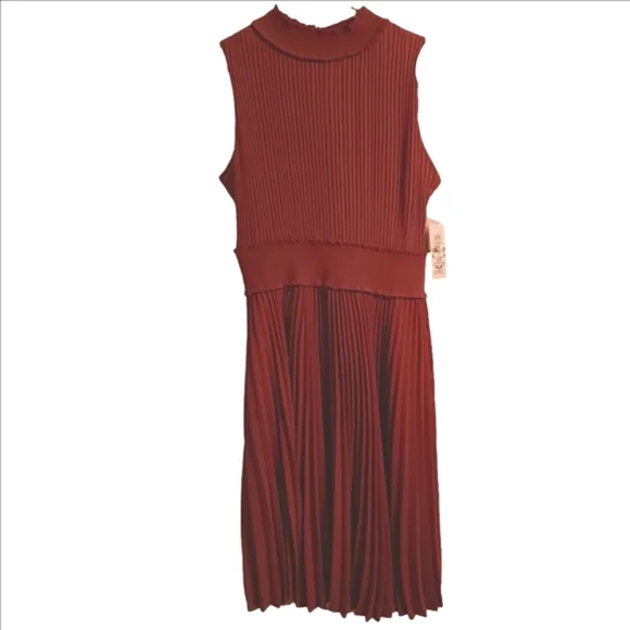 Nanette‎ Lepore Pumpkin Spice Pleated Chiffon Dress Sleeveless Smocked Waisted - Picture 4 of 12